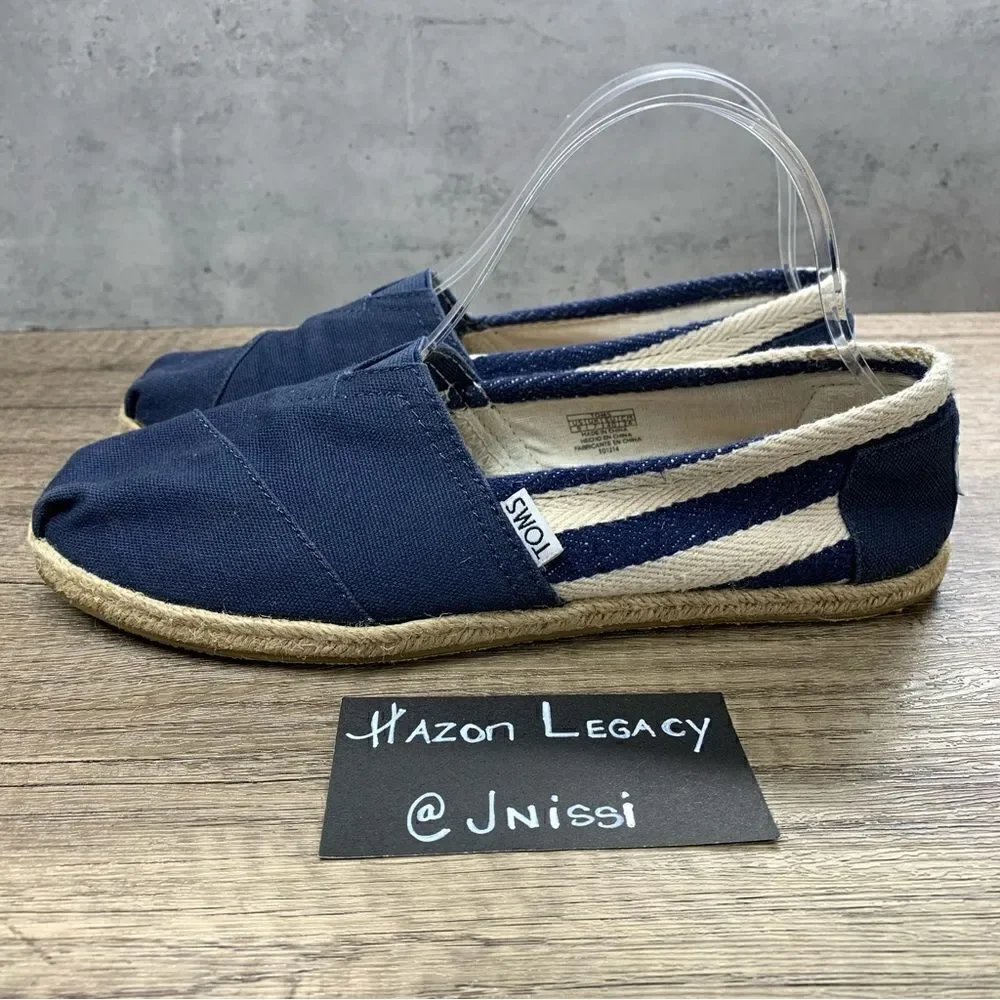 TOMS~Women’s~Navy/Ivory Stripe Espadrille Canvas Flats~Size 9‎